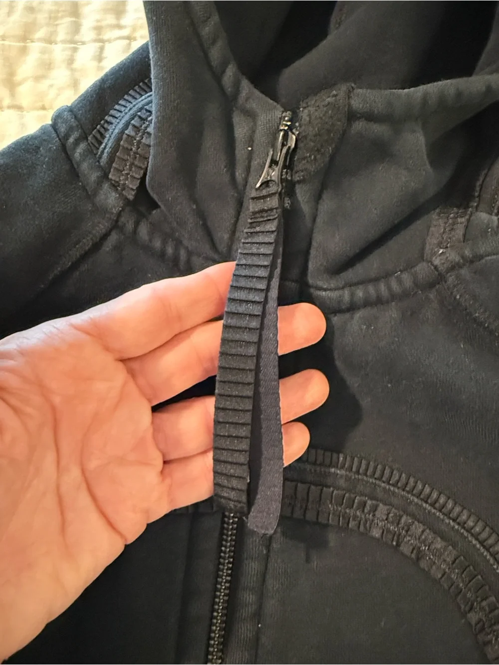 lululemon athletica. Special edition.  black jacket with ruffle trim and hood.